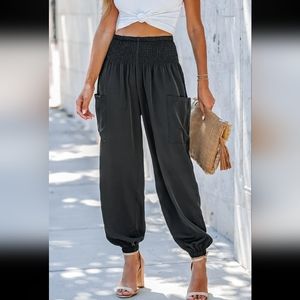 Smocked High Waist Ruched Joggers